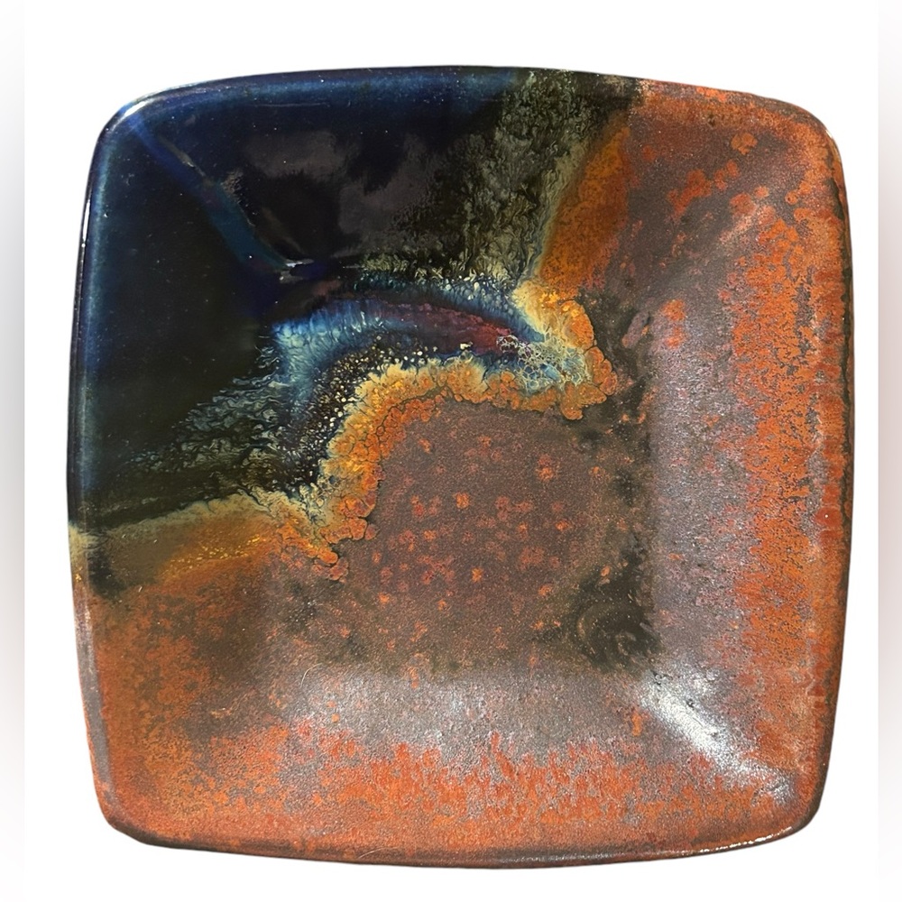 Studio Artisan pottery glazed trinket dish, kitchen soap or sponge holder, plate